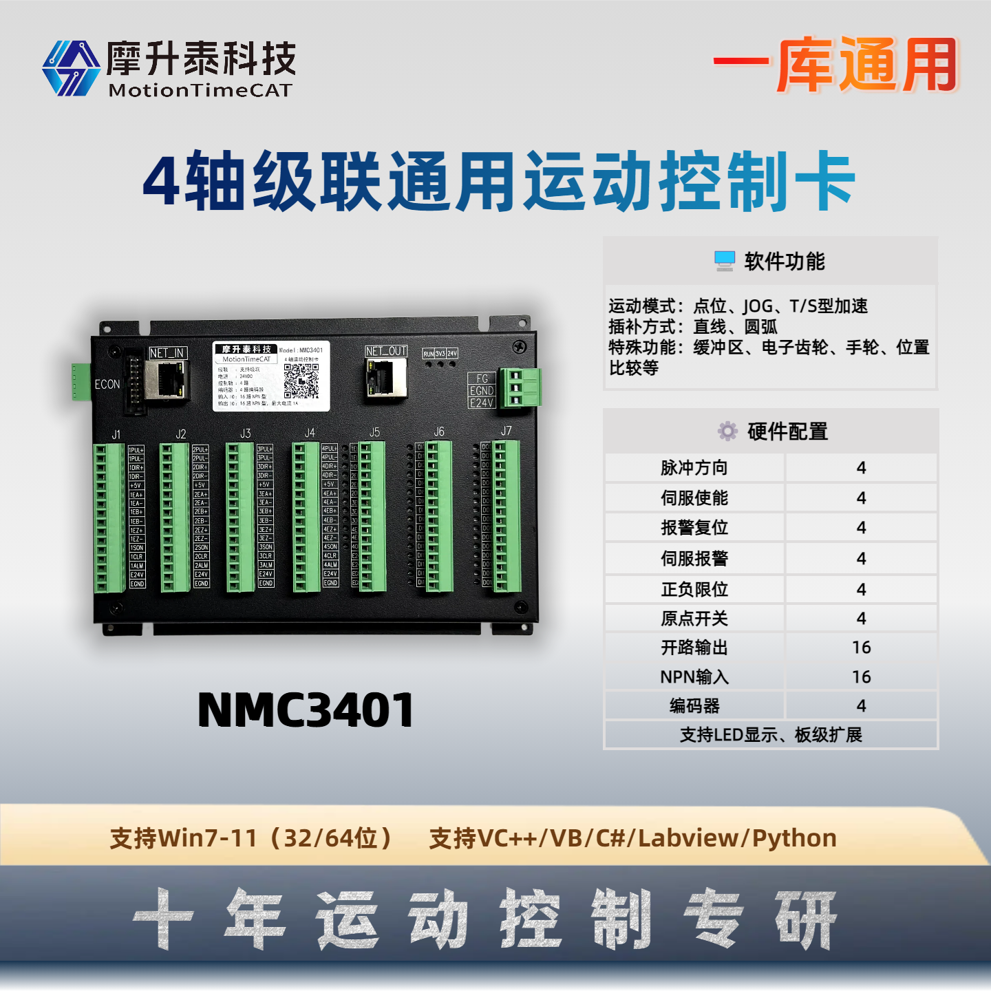 四轴网络级联运动控制卡-NMC3401